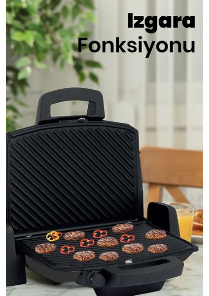 Çıkarılabilir Plakalı, Ayarlanabilir 1800W Tost ve Izgara Makinesi, Siyah Renk