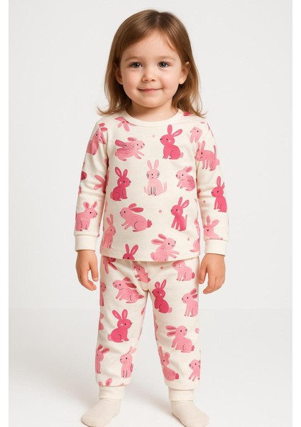 Kız Çocuk Tavşan Desenli Pamuklu Pijama Takımı