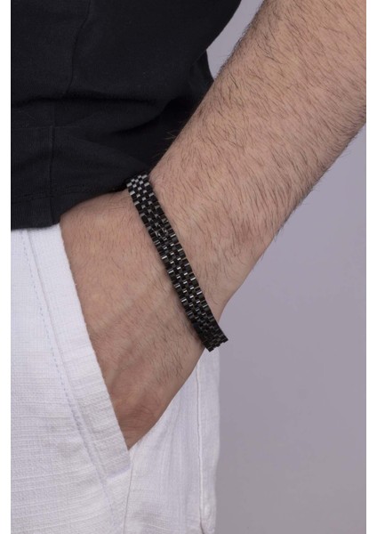 Siyah Kordon Model Çelik Erkek Bileklik