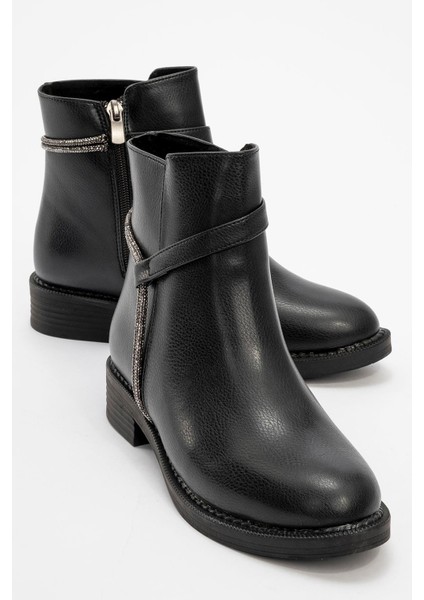 Kadın Taşlı Günlük Topuklu Ayakkabı SİYAH CİLT