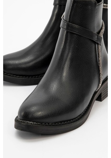 Kadın Taşlı Günlük Topuklu Ayakkabı SİYAH CİLT indirimleri