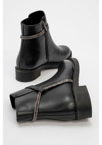 Kadın Taşlı Günlük Topuklu Ayakkabı SİYAH CİLT