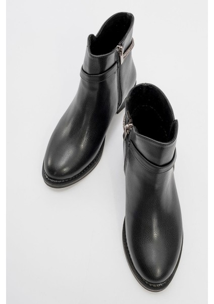 Kadın Taşlı Günlük Topuklu Ayakkabı SİYAH CİLT