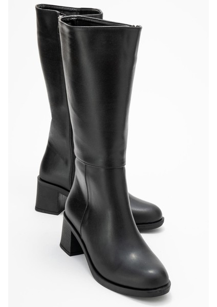 Topuklu Kadın Çizme Siyah Cilt