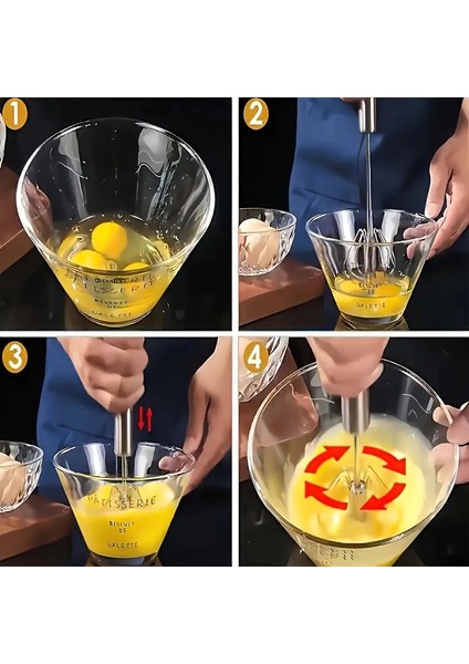 Pratik Paslanmaz Çelik Küçük Basmalı Otomatik Çırpıcı Metal Çırpıcı 1 Adet Uzunluk 27CM