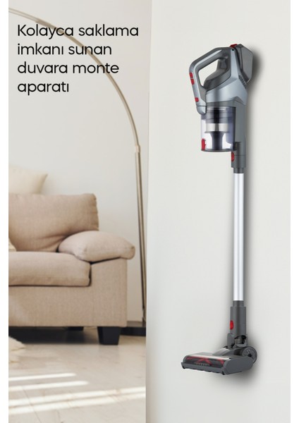 Gri Dik Saplı Şarjlı El Süpürgesi - Hafif ve Pratik Temizlik Aracı modelleri