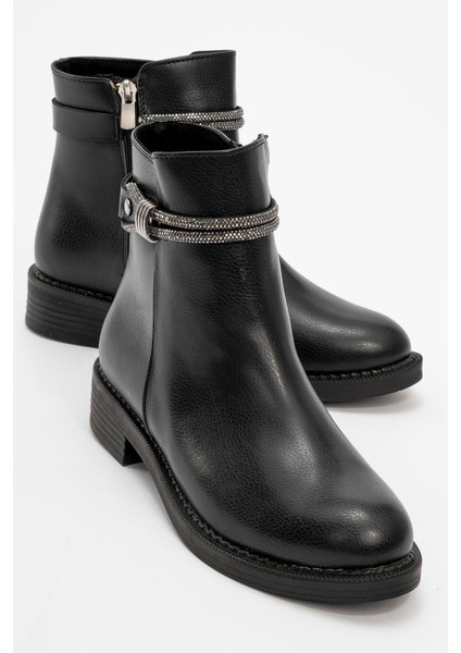 Kadın Taşlı Günlük Topuklu Ayakkabı SİYAH CİLT