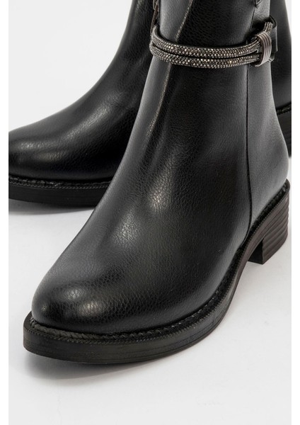 Kadın Taşlı Günlük Topuklu Ayakkabı SİYAH CİLT