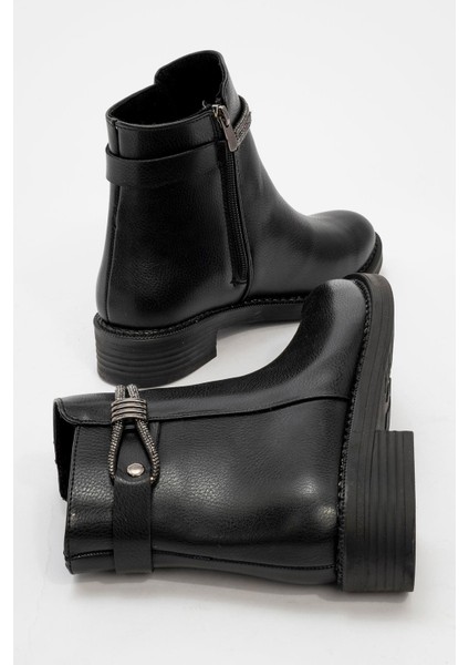 Kadın Taşlı Günlük Topuklu Ayakkabı SİYAH CİLT