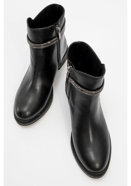 Kadın Taşlı Günlük Topuklu Ayakkabı SİYAH CİLT