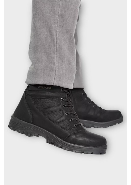 Fermuarlı Bağcıklı Erkek Uzun Bot Siyah