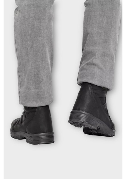 Fermuarlı Bağcıklı Erkek Uzun Bot Siyah