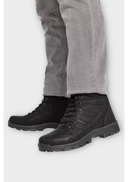 Fermuarlı Bağcıklı Erkek Uzun Bot Siyah