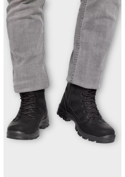 Fermuarlı Bağcıklı Erkek Uzun Bot Siyah