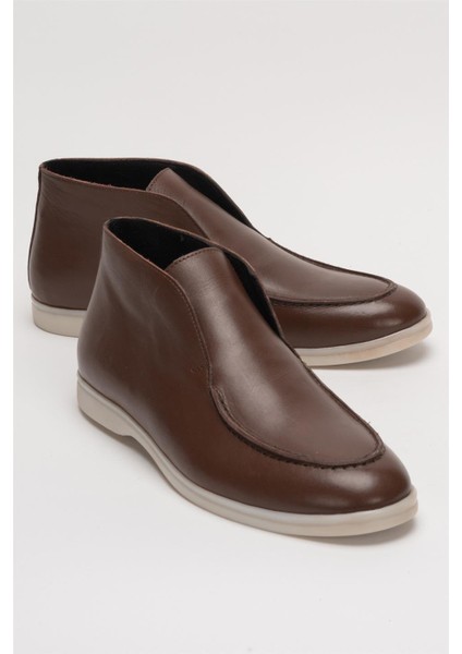 Hakiki Deri Kısa Klasik Erkek Bot Kahverengi