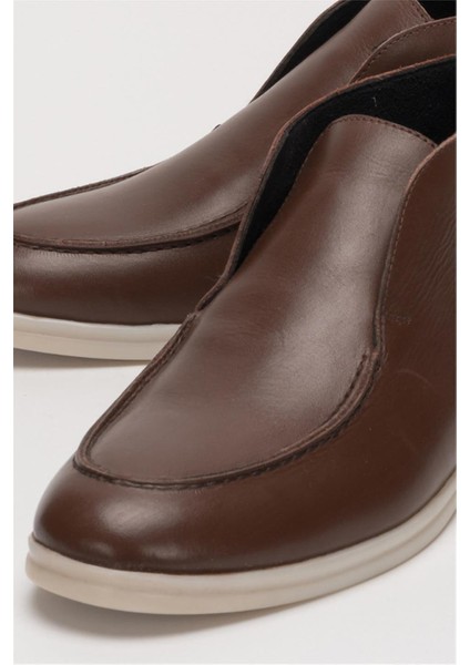 Hakiki Deri Kısa Klasik Erkek Bot Kahverengi