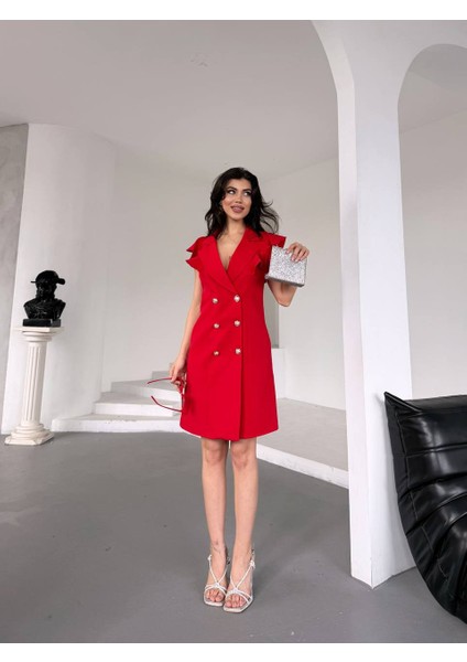 Kadın Kruvaze Yaka Fırfır Detaylı Elbise