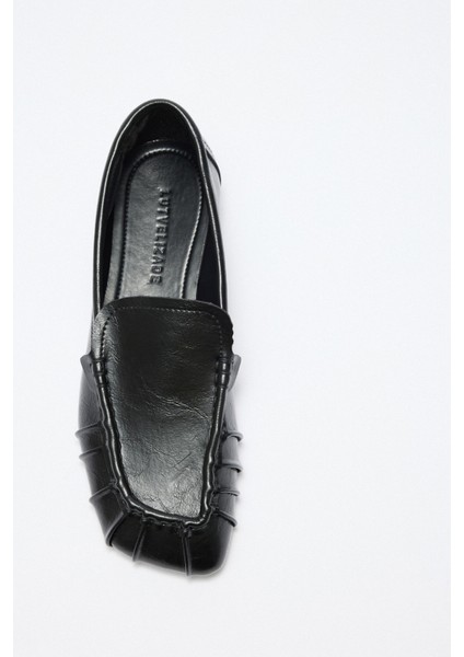 Loafer 2509 - Büzgülü Siyah Kadın Loafer