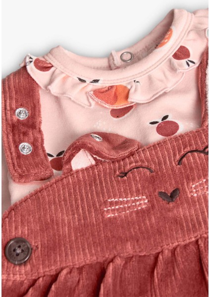 Kız Bebek Tavşan Nakışlı Elbise Set