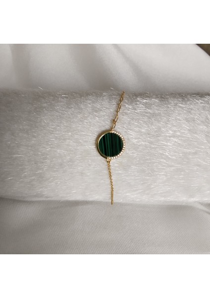 925 Ayar Zümrüt Yeşilli Gold Renk Kadın Bileklik-Şık Tasarım