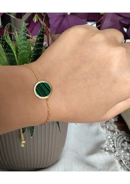 925 Ayar Zümrüt Yeşilli Gold Renk Kadın Bileklik-Şık Tasarım fiyatları