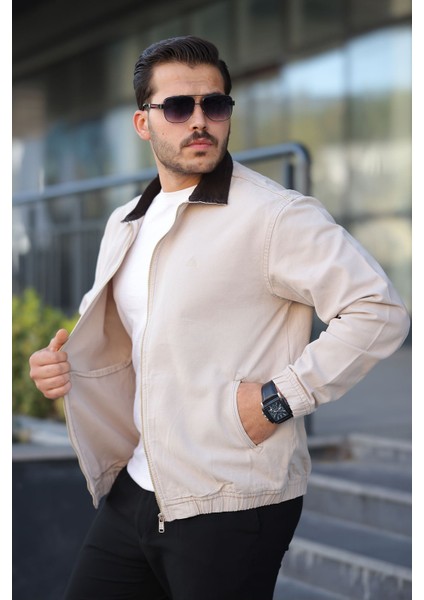 Erkek Relaxed Canvas Bej Ceket
