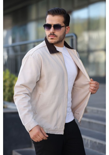 Erkek Relaxed Canvas Bej Ceket modelleri