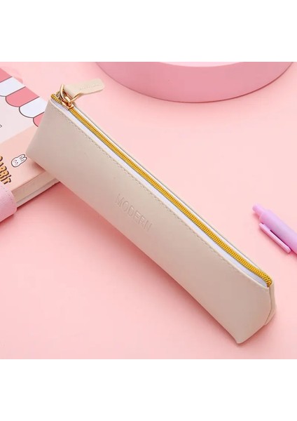 Yeni Pu Deri Fermuar Kalem Pencil Çanta Basit Vintage Renk Kılıfı Depolama Çantası Kalem Kırtasiye Okulu Mini Kalemleri Bagcolor: Pembe (Yurt Dışından)