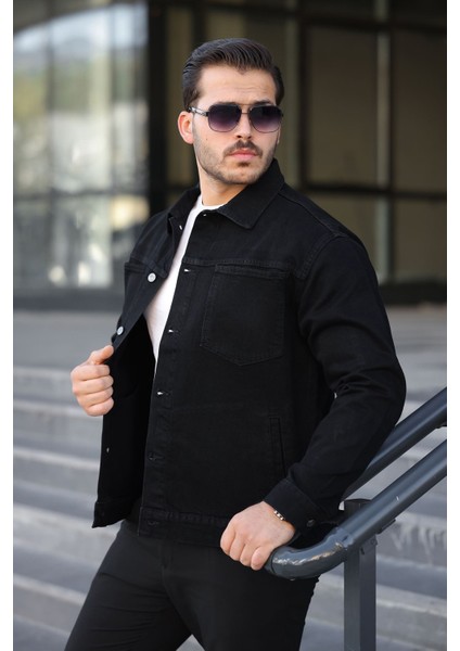 Erkek Regular Fit Düğmeli Vintage Siyah Kot Ceket modelleri
