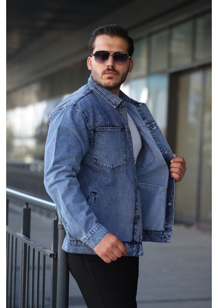 Erkek Regular Fit Düğmeli Vintage Kar Yıkama Mavi Ceket modelleri