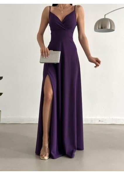 Kruvaze Yaka Yırtmaç Detaylı Krep Kumaş Nikah Düğün ve Mezuniyet Elbisesi 582664 fiyatları