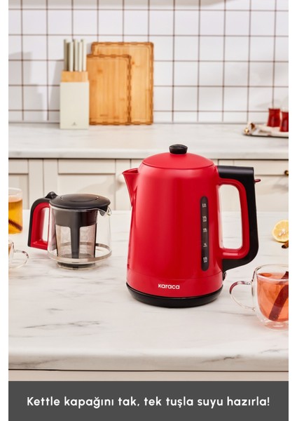 Kırmızı Cam Çay Makinesi, 1500 W, Şık ve Kullanışlı Tasarım