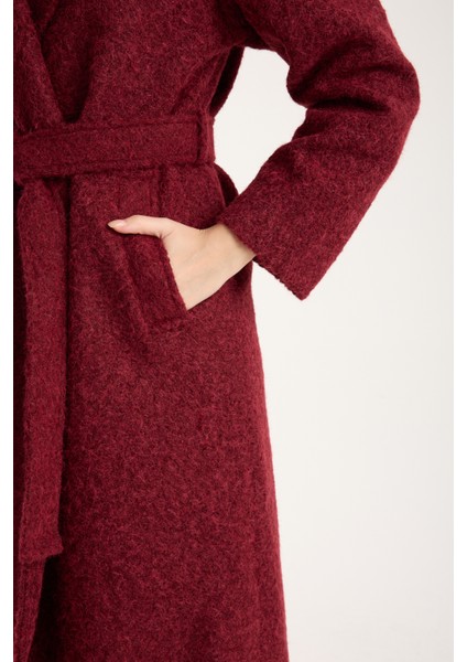 Bordo Buklet Kaşe Oversize Kaban modelleri