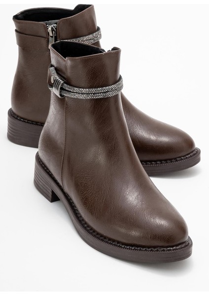 Kadın Taşlı Bot Kahve Cilt