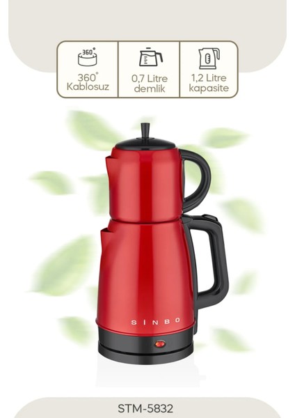 2200 W Çelik Çay Makinesi Kırmızı, Hızlı ve Güçlü Çay Demleme Keyfi