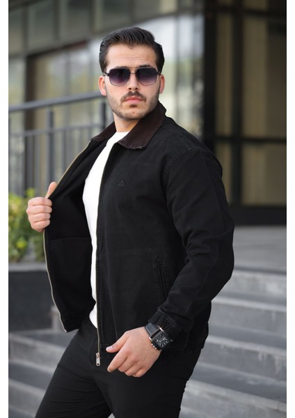 Erkek Relaxed Canvas Siyah Ceket