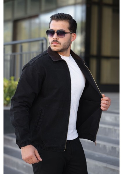 Erkek Relaxed Canvas Siyah Ceket modelleri