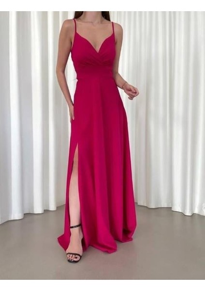 Askılı Kruvaze Yaka Yırtmaç Detaylı Krep Kumaş Mezuniyet Düğün ve Nikah Elbisesi 582664 fırsatları