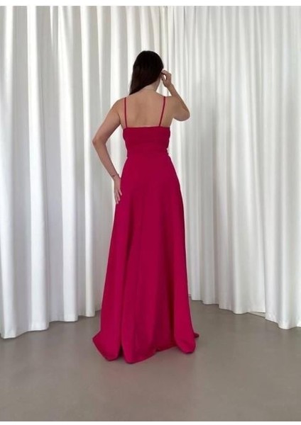 Askılı Kruvaze Yaka Yırtmaç Detaylı Krep Kumaş Mezuniyet Düğün ve Nikah Elbisesi 582664 indirimleri