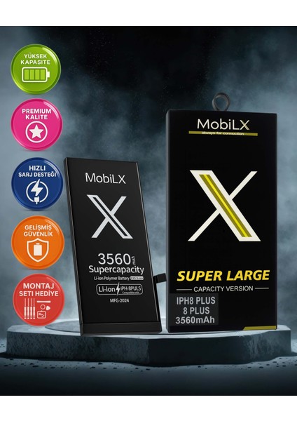 Mobilx iPhone 8 Plus Batarya Pil Süper Yüksek Kapasiteli Güçlendirilmiş 3560 Mah