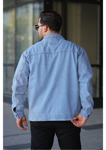 Erkek Regular Fit Düğmeli Vintage Açık Mavi Kot Ceket fırsatları