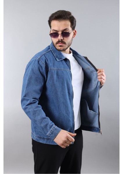 Erkek Regular Fit Açık Mavi Spor Model Fermuarlı Kot Ceket fiyatları