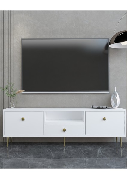 1307DROPCT-1 Tv Sehpası BEYAZ-ALTIN KULP