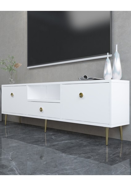 1307DROPCT-1 Tv Sehpası BEYAZ-ALTIN KULP fiyatları