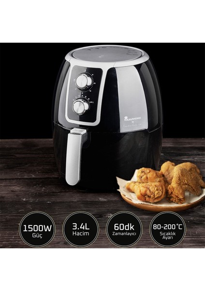 Yağsız Fritöz 3,4l 1500W Siyah, Sağlıklı ve Pratik Pişirme Deneyimi