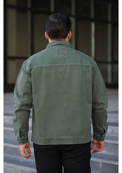 Erkek Regular Fit Düğmeli Vintage Haki Kot Ceket indirimleri