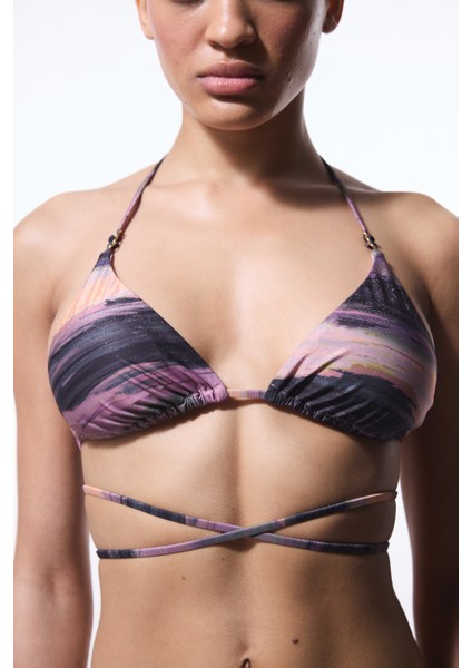 Nixie Çizgili Tokalı Üçgen Bikini Üstü