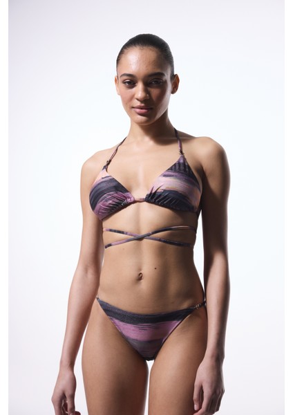 Nixie Çizgili Tokalı Üçgen Bikini Üstü