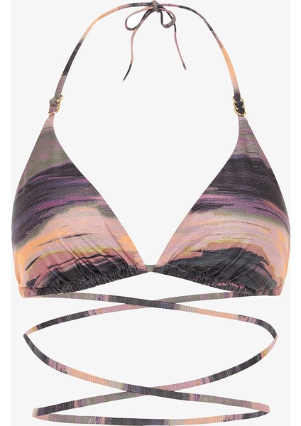 Nixie Çizgili Tokalı Üçgen Bikini Üstü