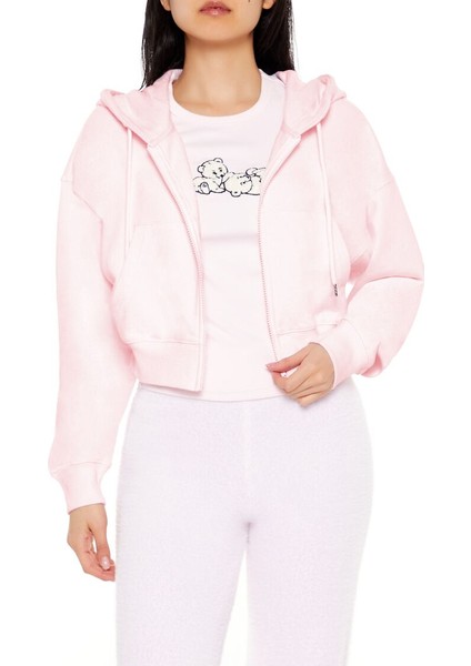 French Terry Crop Kapüşonlu Sweatshirt fiyatları